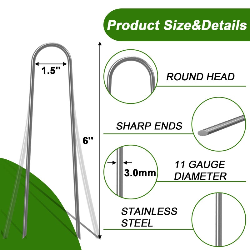AAGUT 6 Inch Landscape Stakes 50 Pack Garden Drip Irrigation Tubing Stakes Heavy Duty 11 Gauge Galvanized Ground Staples Lawn U Hooks for Soaker Hose, Chicken Wire, Chain Link Fence, Dog Fence - Image 2